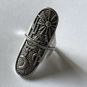 Silver oversized ring cactus sun moon boho festival southwestern